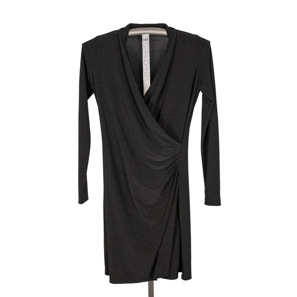 Norma Kamali Black Faux Wrap Dress MEDIUM Stretch Knit Minimalist Career Capsule - Picture 1 of 5